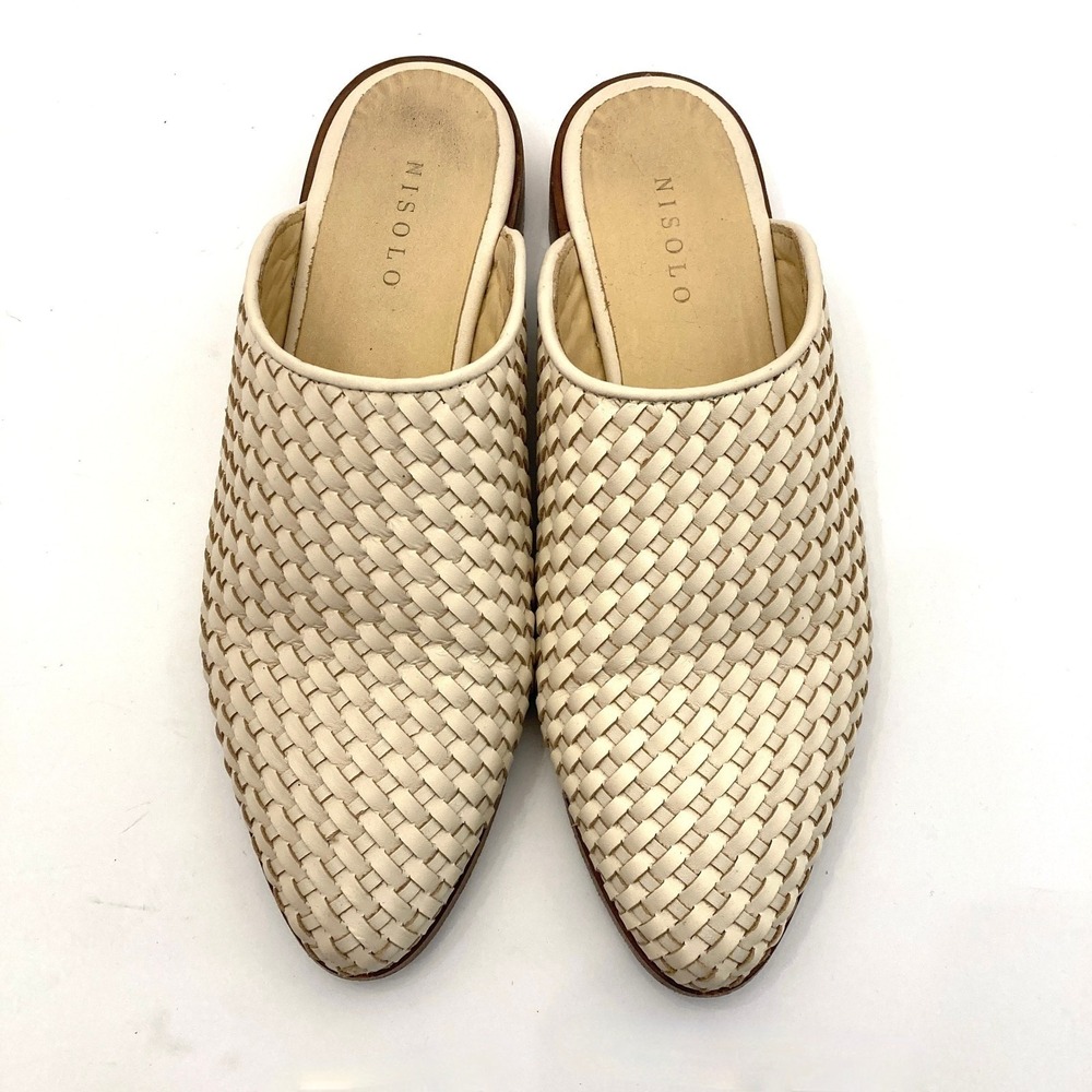 Nisolo Ama Woven Mule Slide Shoe Cream Bone Womens 7 Leather